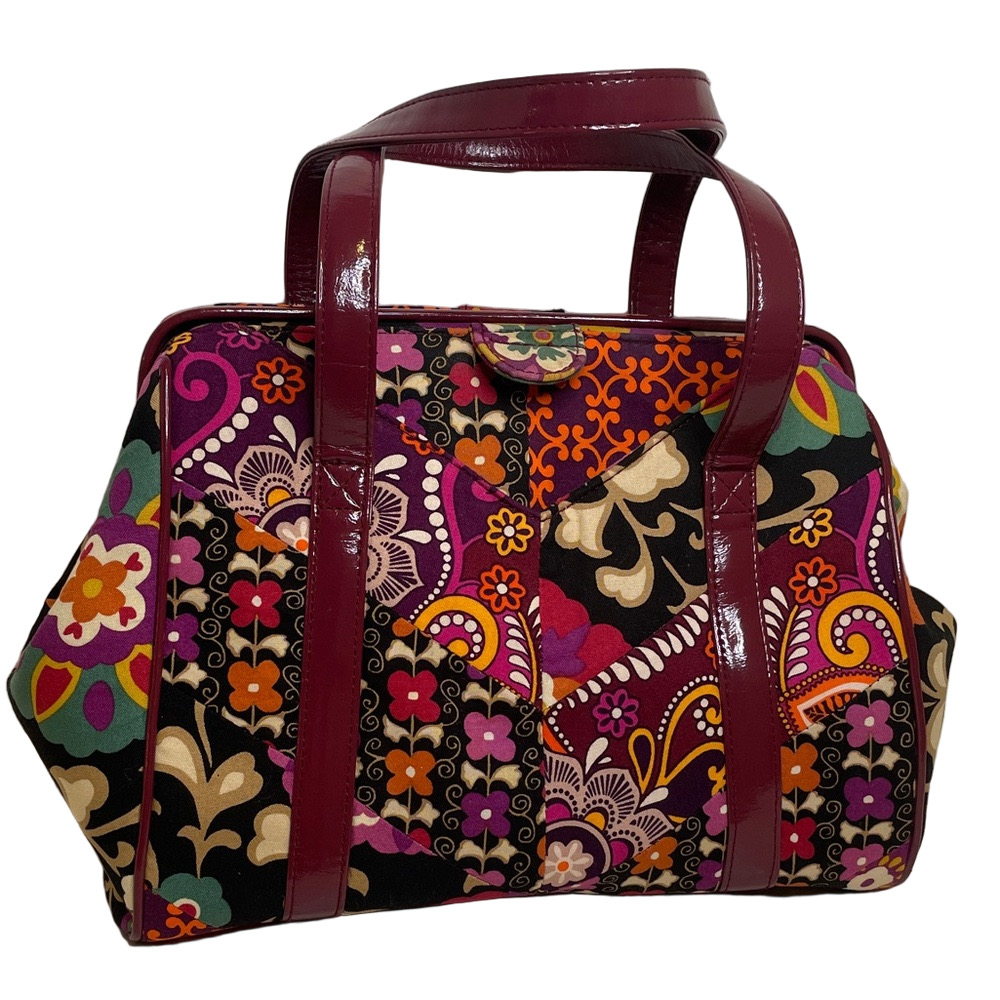 Vera Bradley Multicolor Floral Satchel with Burgundy Patent Leather Trim